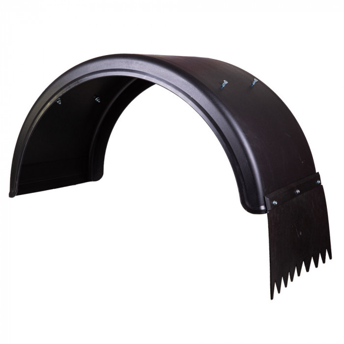 Curved mudguard for twin wheels